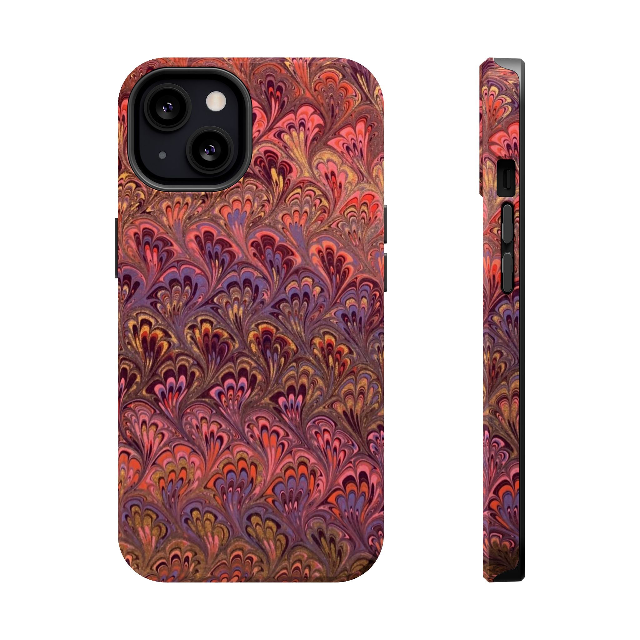 Mag Safe Marble iPhone Case - Red, Burgundy, Lavender & Gold Impact-Resistant