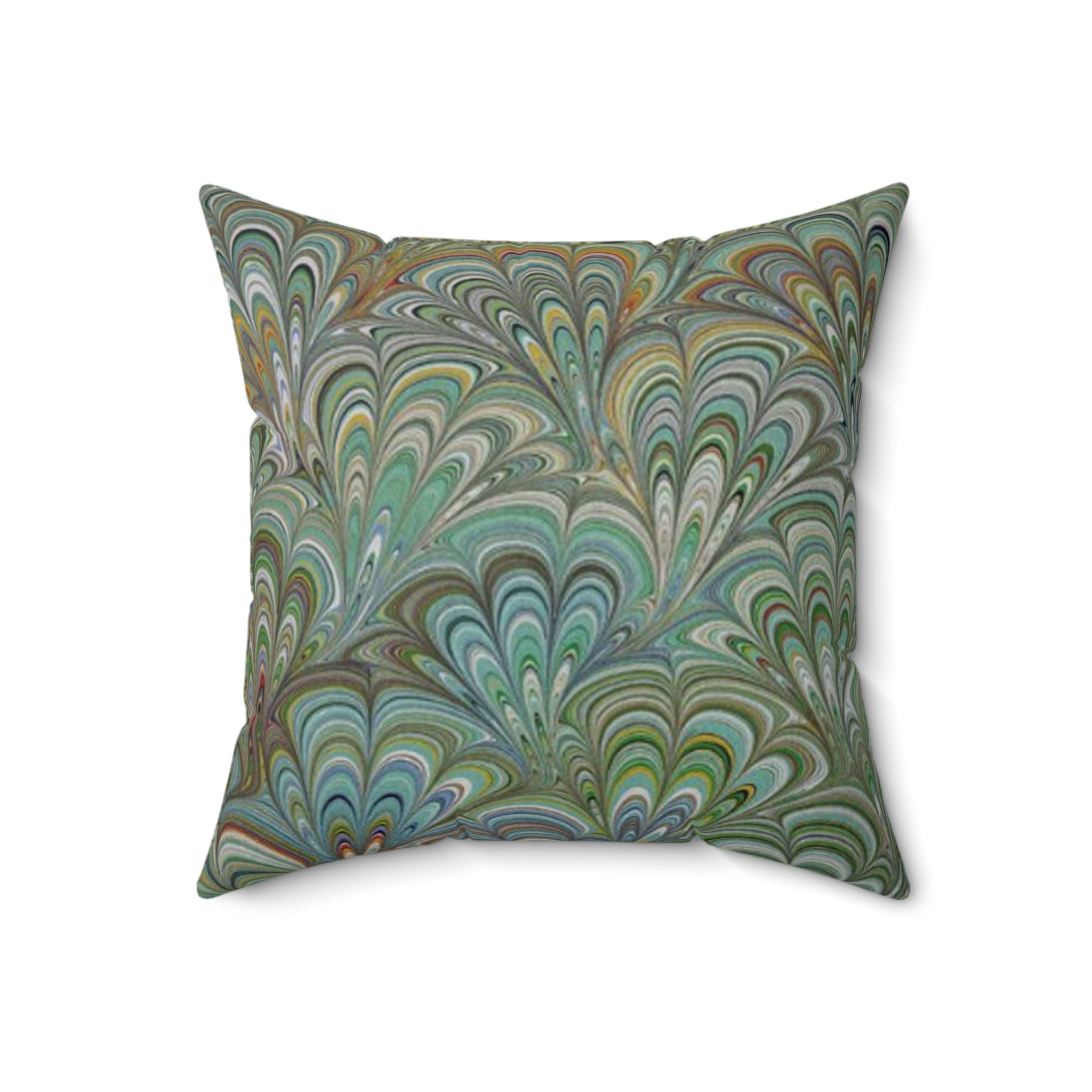 Green Peacock Square Throw Pillow includes Pillow, Hidden Zipper