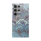 Marbled Feather Blue, White + Burgundy Swirl - Single Layer Slim Phone Case