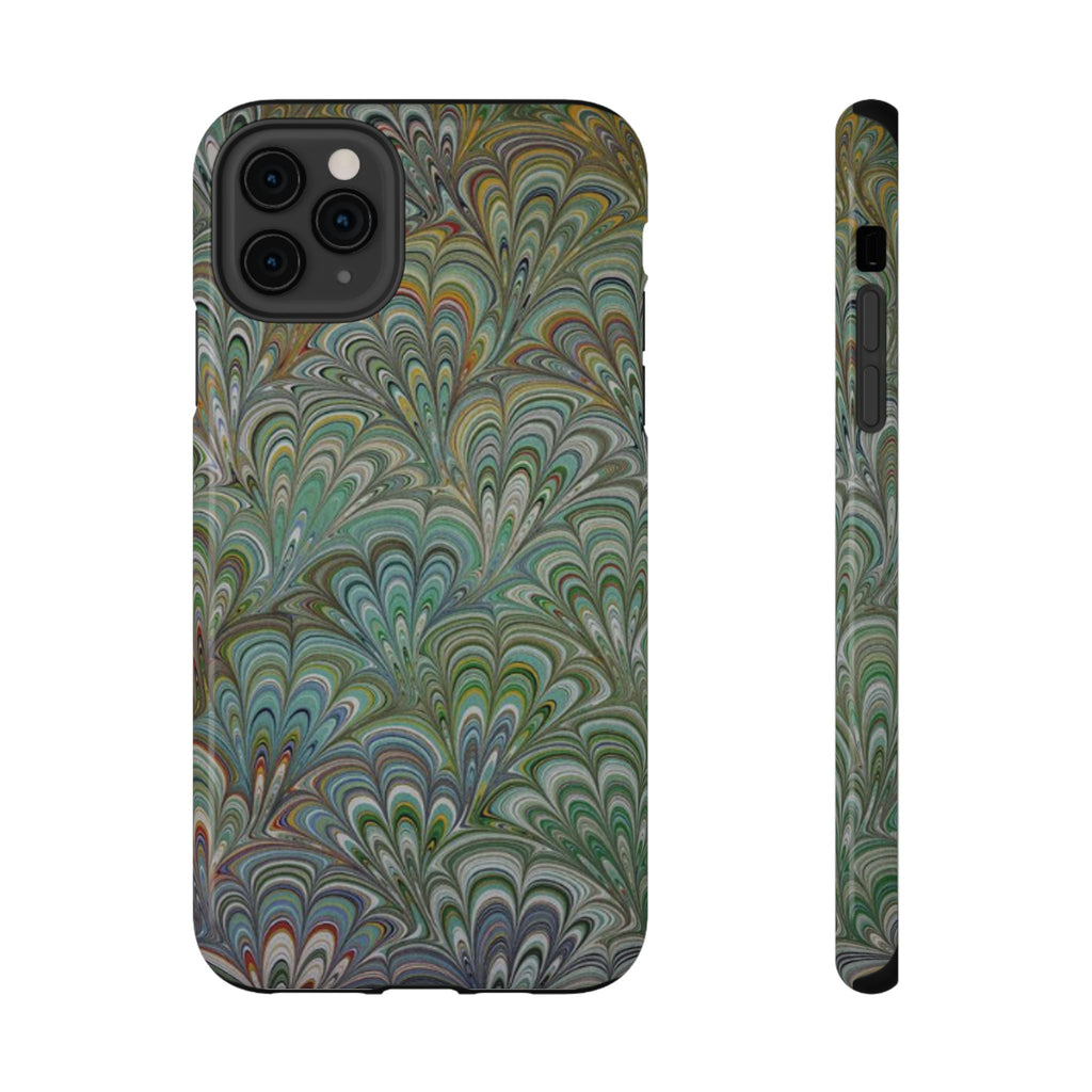 iPhone17 + All Models Phone Cases, Italian Peacock Feather Design, Stylish Impact-Resistant Shell, Protective Cover, Green Peacock Print