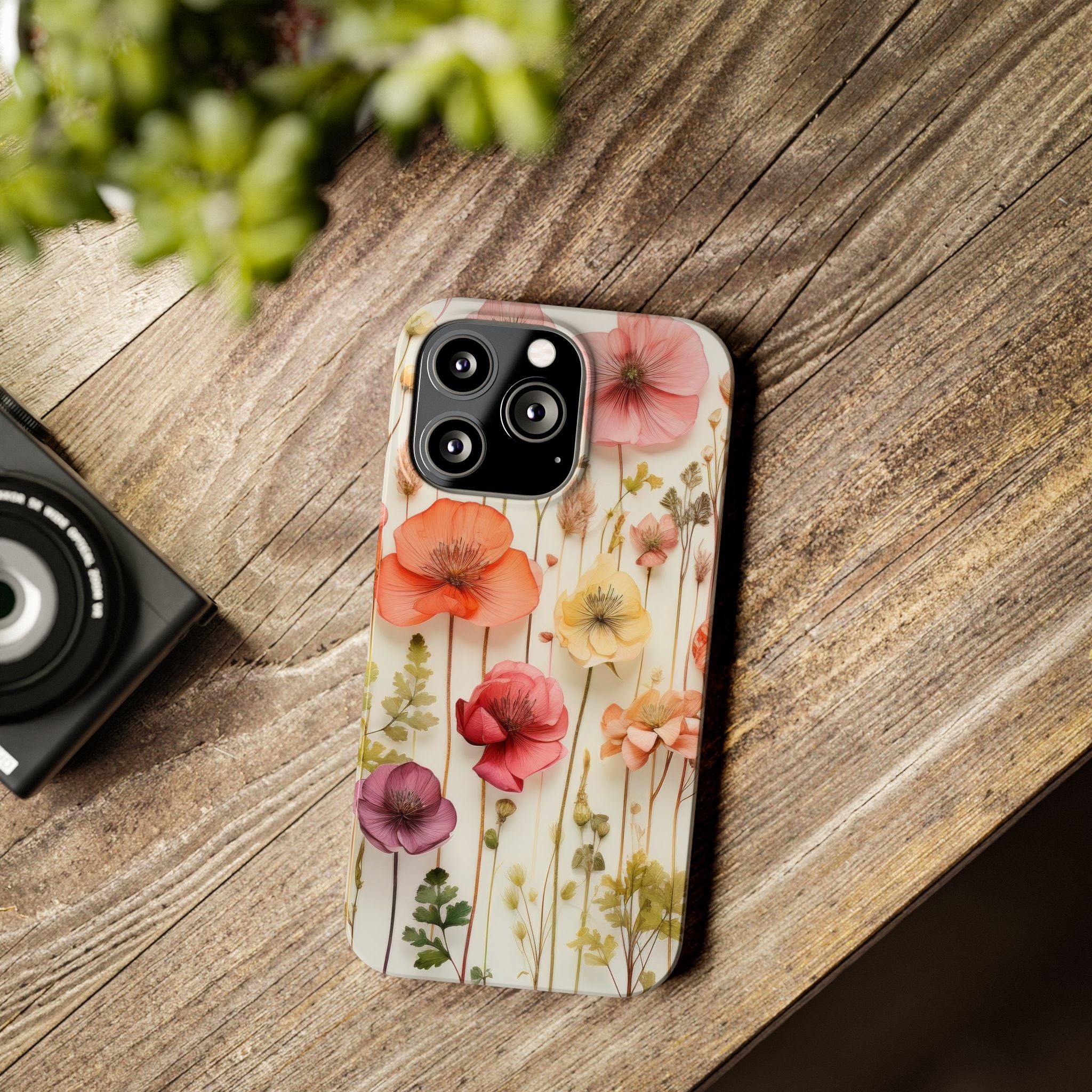 Slim Phone Case - Pink Floral Pressed Flowers iPhone 17 and Other Sizes - Glossy Finish