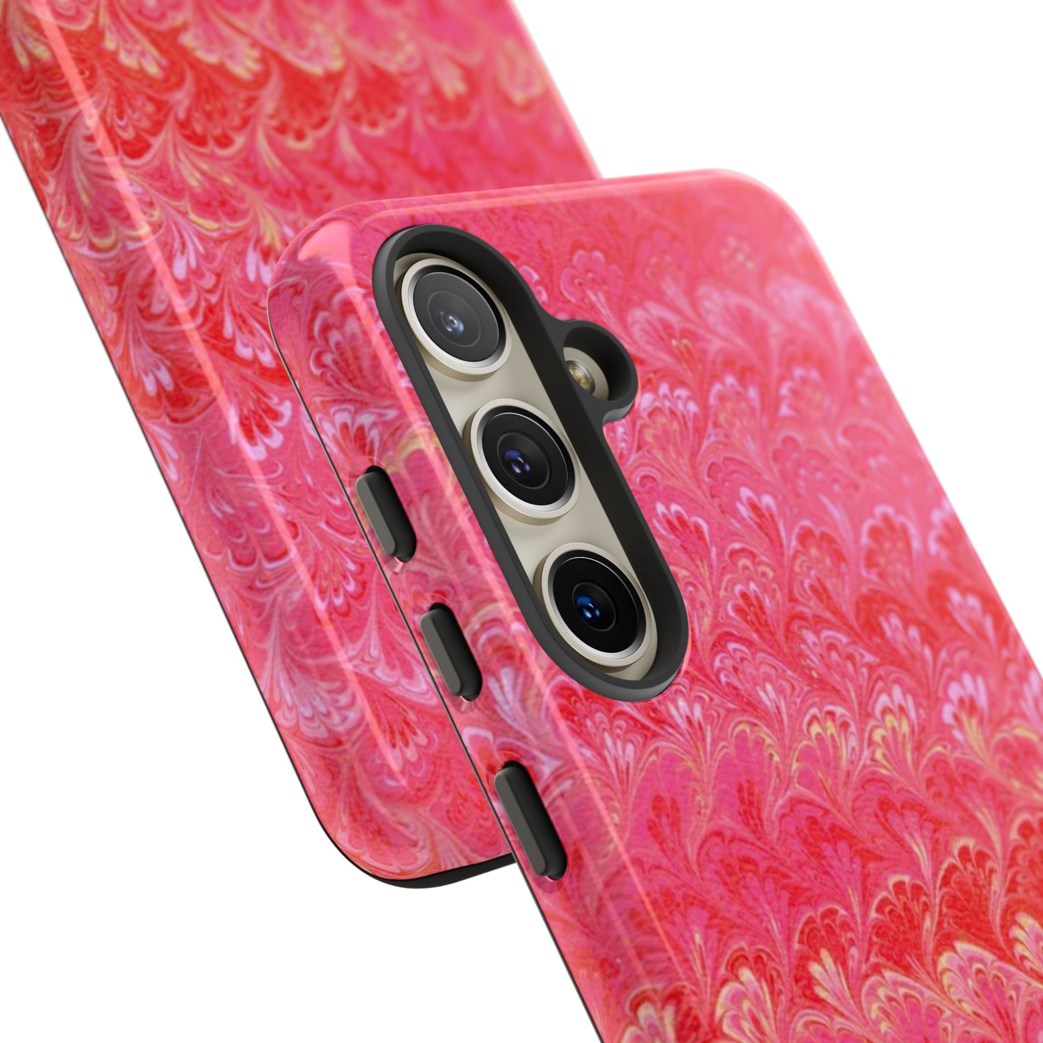 Pink and Gold Marbled Peacock Durable Phone Case - Olive Green and Brown - Matte or Glossy
