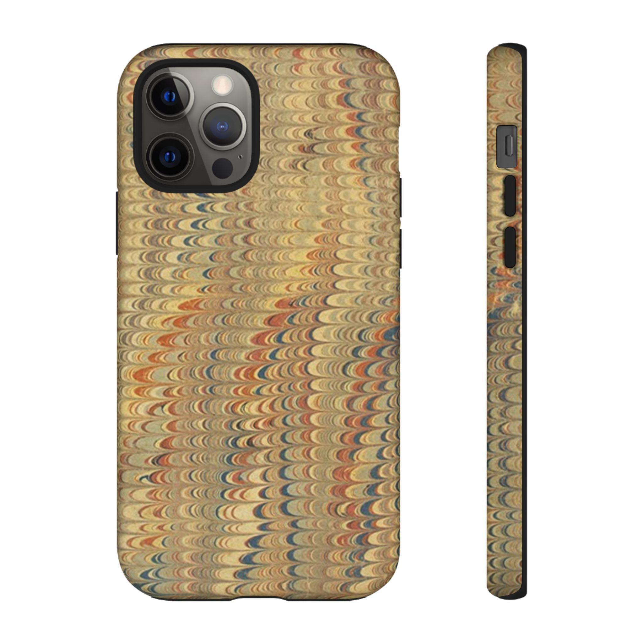 Beige and Blue Marbled Durable Phone Case - Dual Layer - Matte or Glossy