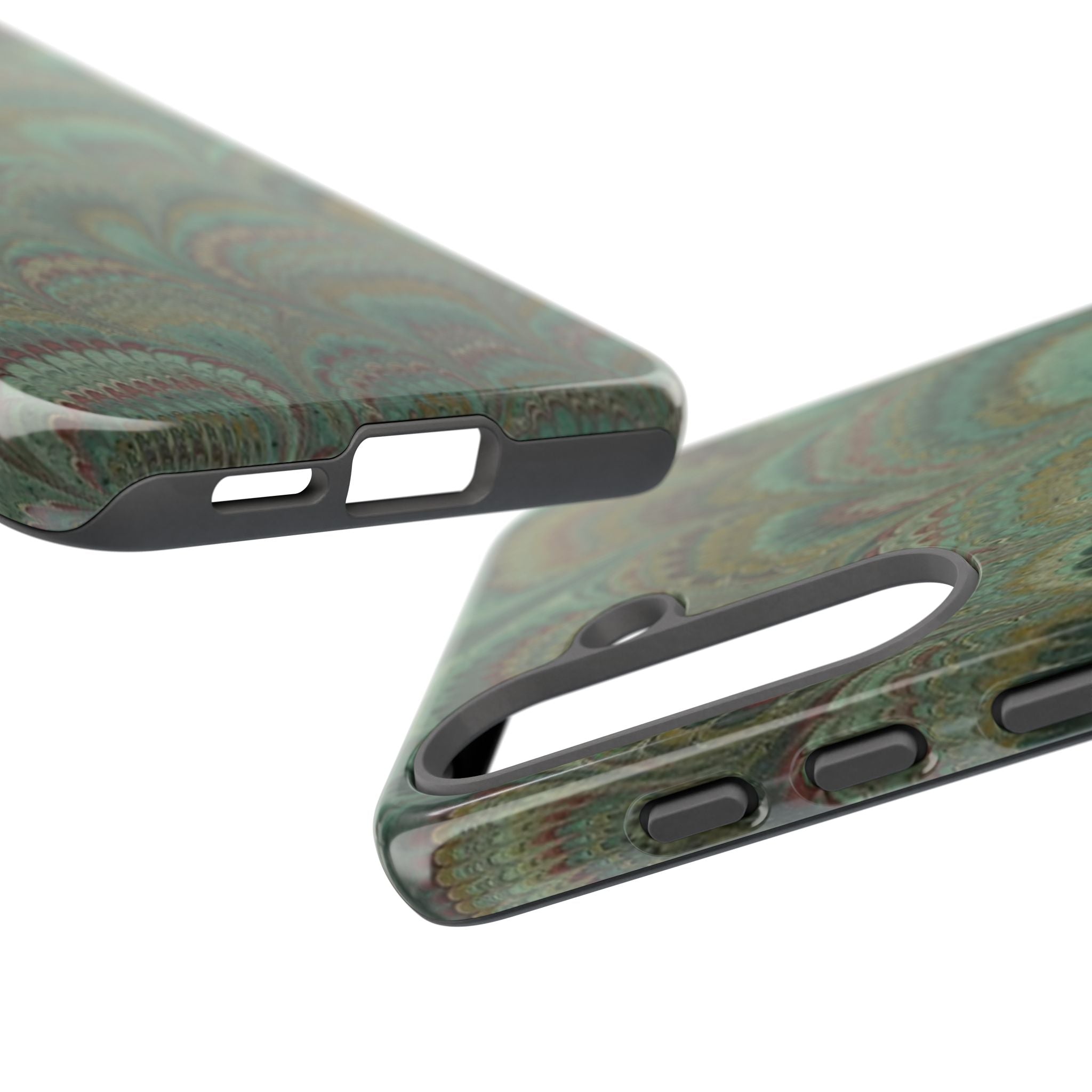 Marbled Peacock Durable Phone Case - Olive Green and Brown - Matte or Glossy