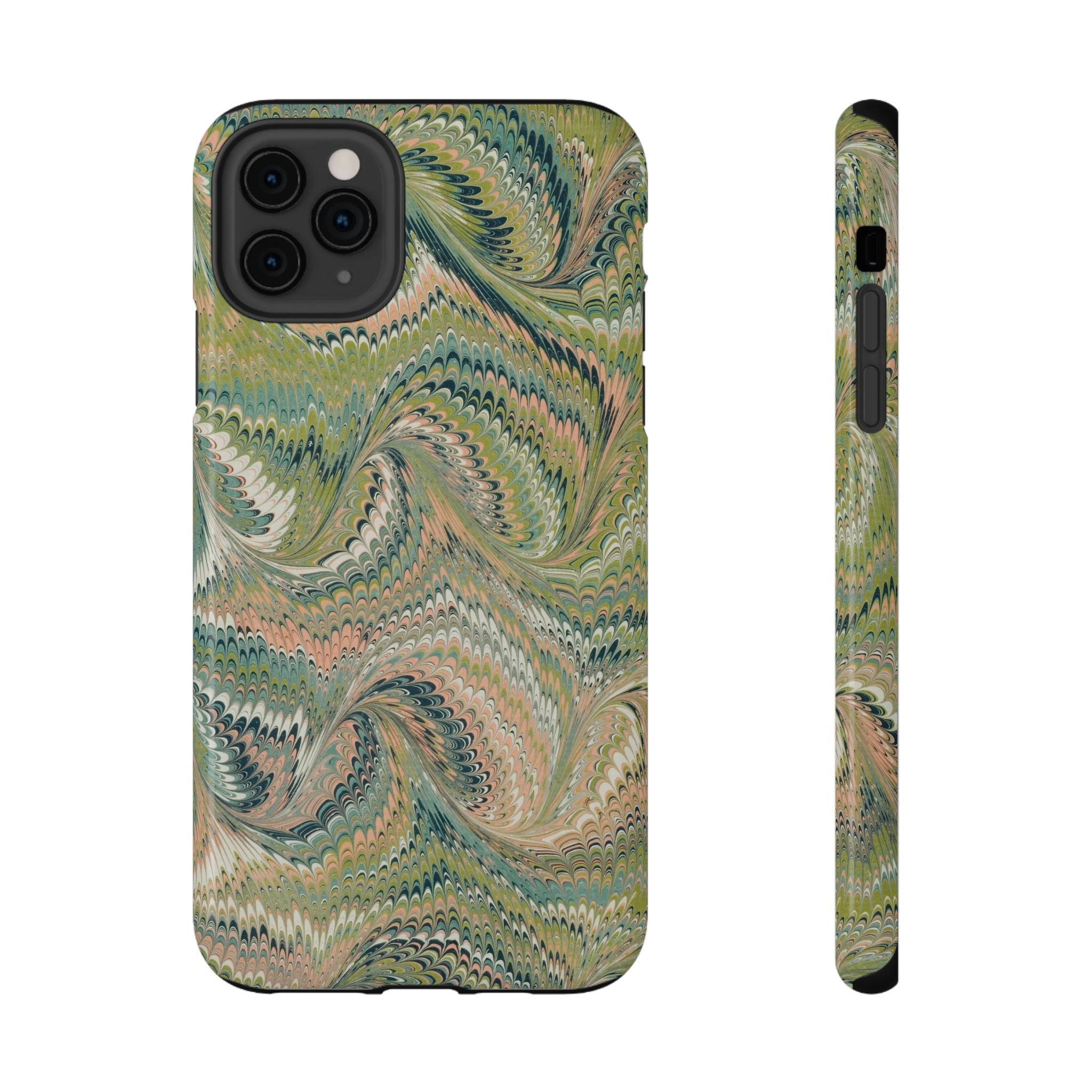 Marbled Swirl Pink and Green Impact-Resistant Phone Case for Apple + Samsung