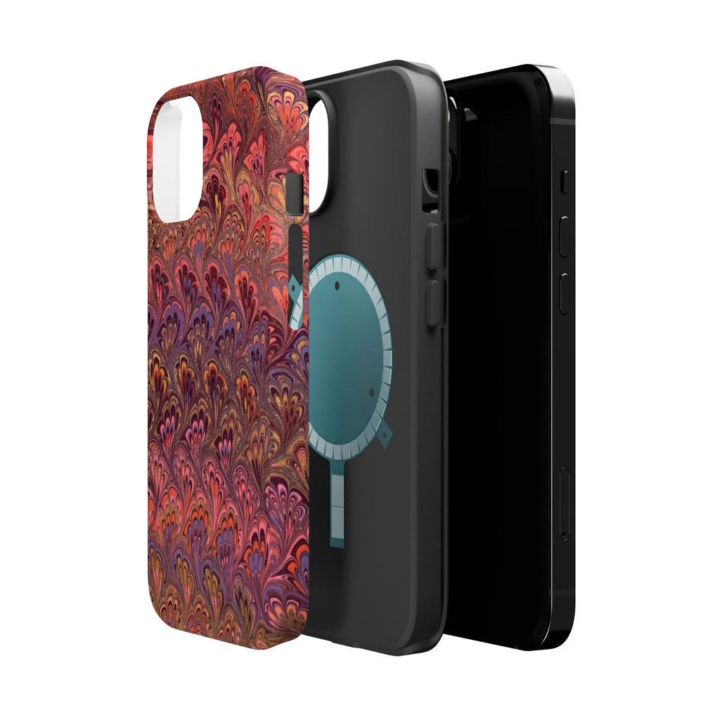 Mag Safe Marble iPhone Case - Red, Burgundy, Lavender & Gold Impact-Resistant