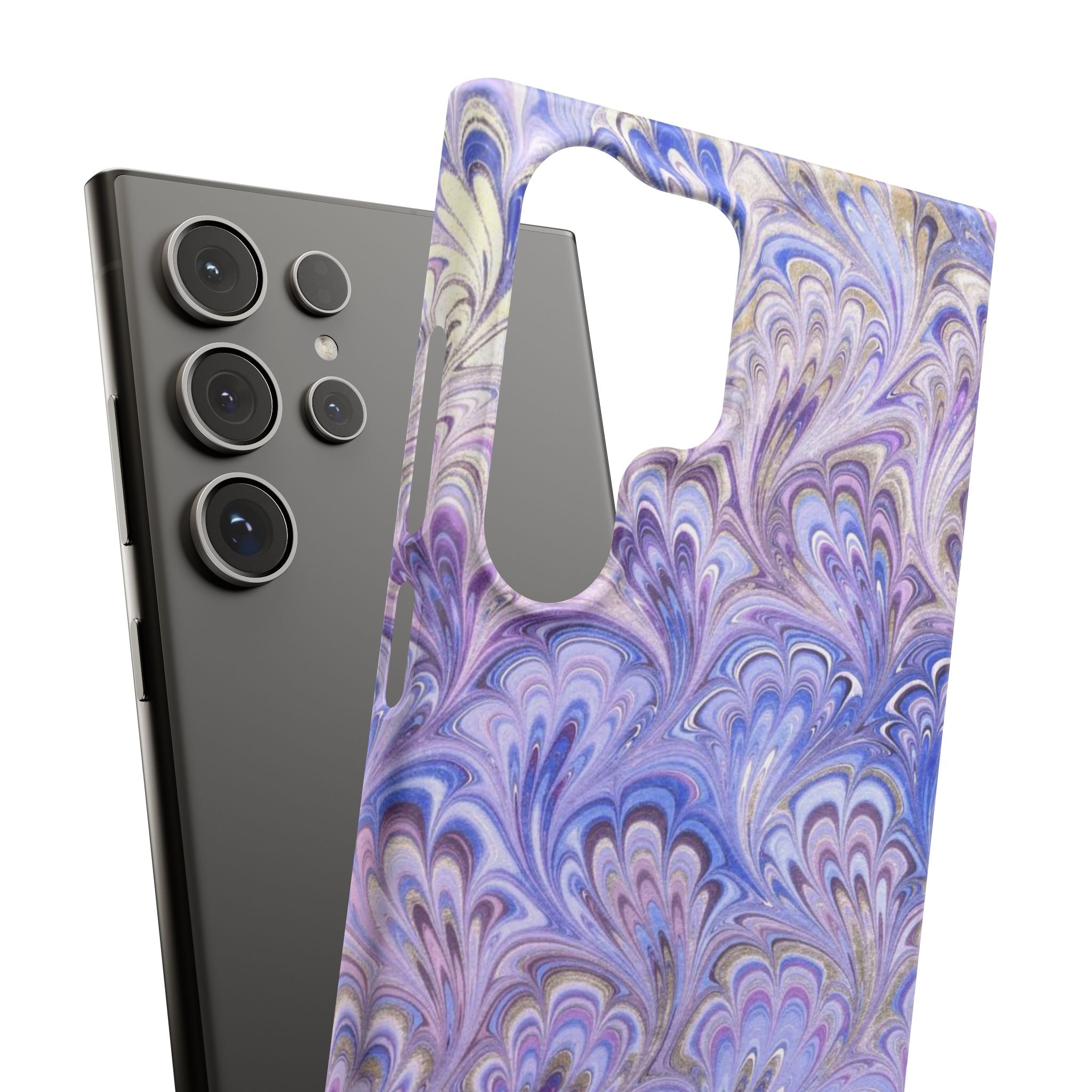 Marbled Feather Lavender + Purple Swirl - Single Layer Slim Phone Case