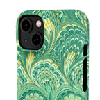 Marbled Feather Green Swirl - Single Layer Slim Phone Case