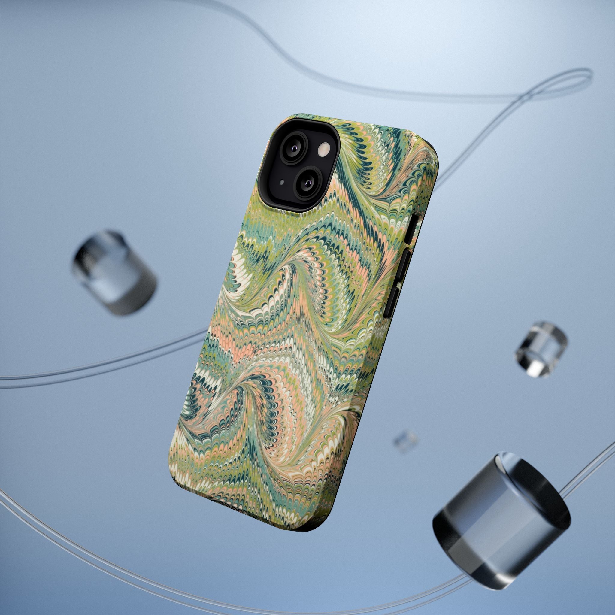 Marbled Swirl Pink and Green Impact-Resistant Phone Case for Apple + Samsung