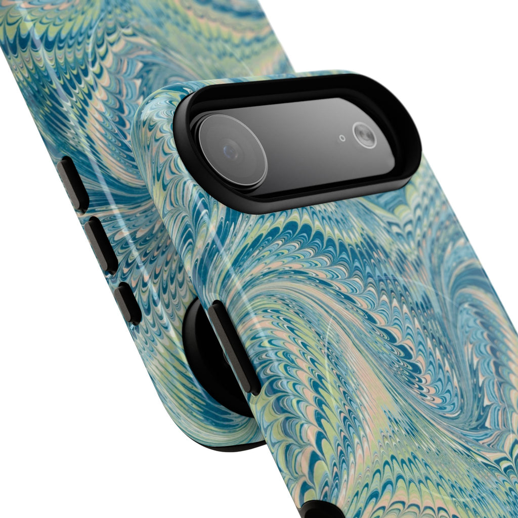 Aqua + Green Marble Phone Case - Impact-Resistant Durable - Dual Cover Design