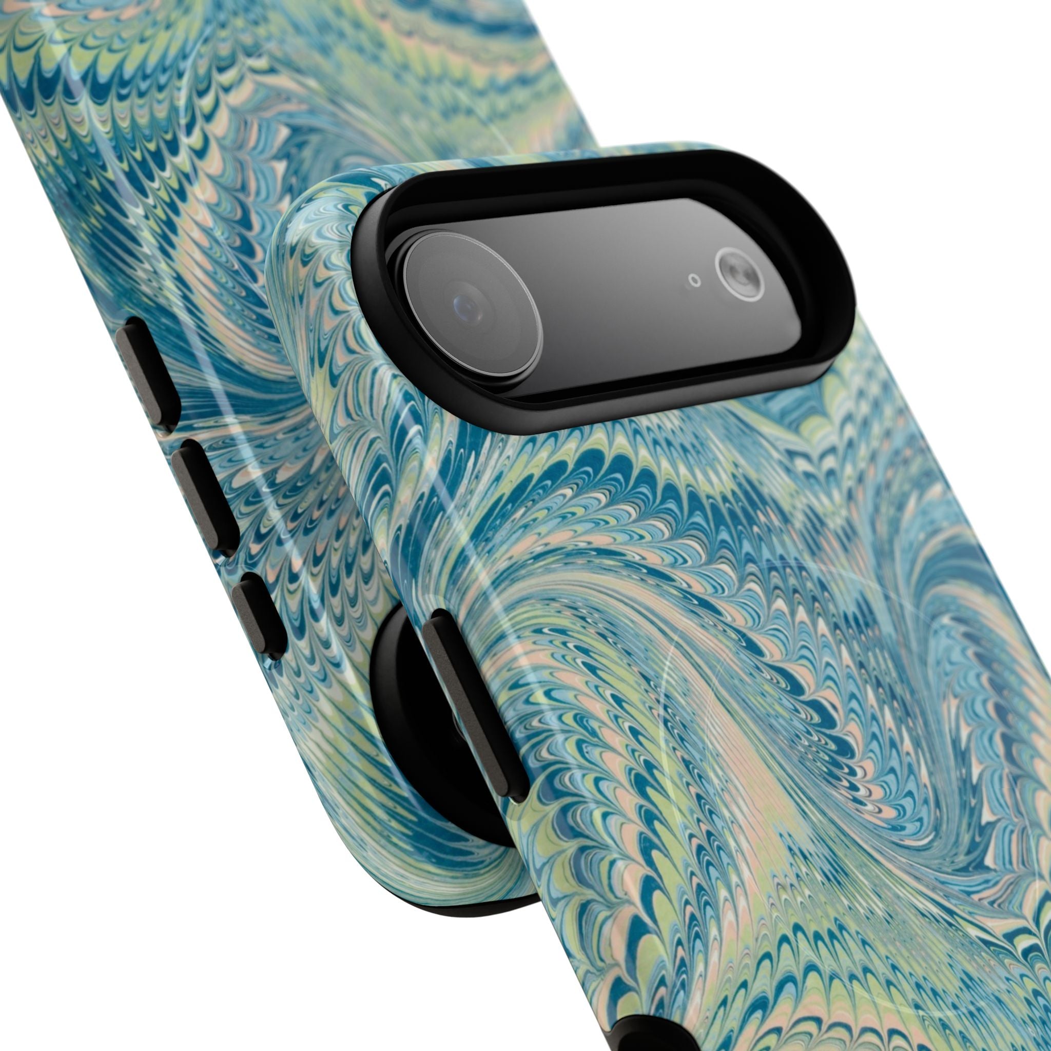 Aqua + Green Marble Phone Case - Impact-Resistant Durable - Dual Cover Design