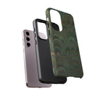 Marbled Peacock Durable Phone Case - Olive Green and Brown - Matte or Glossy