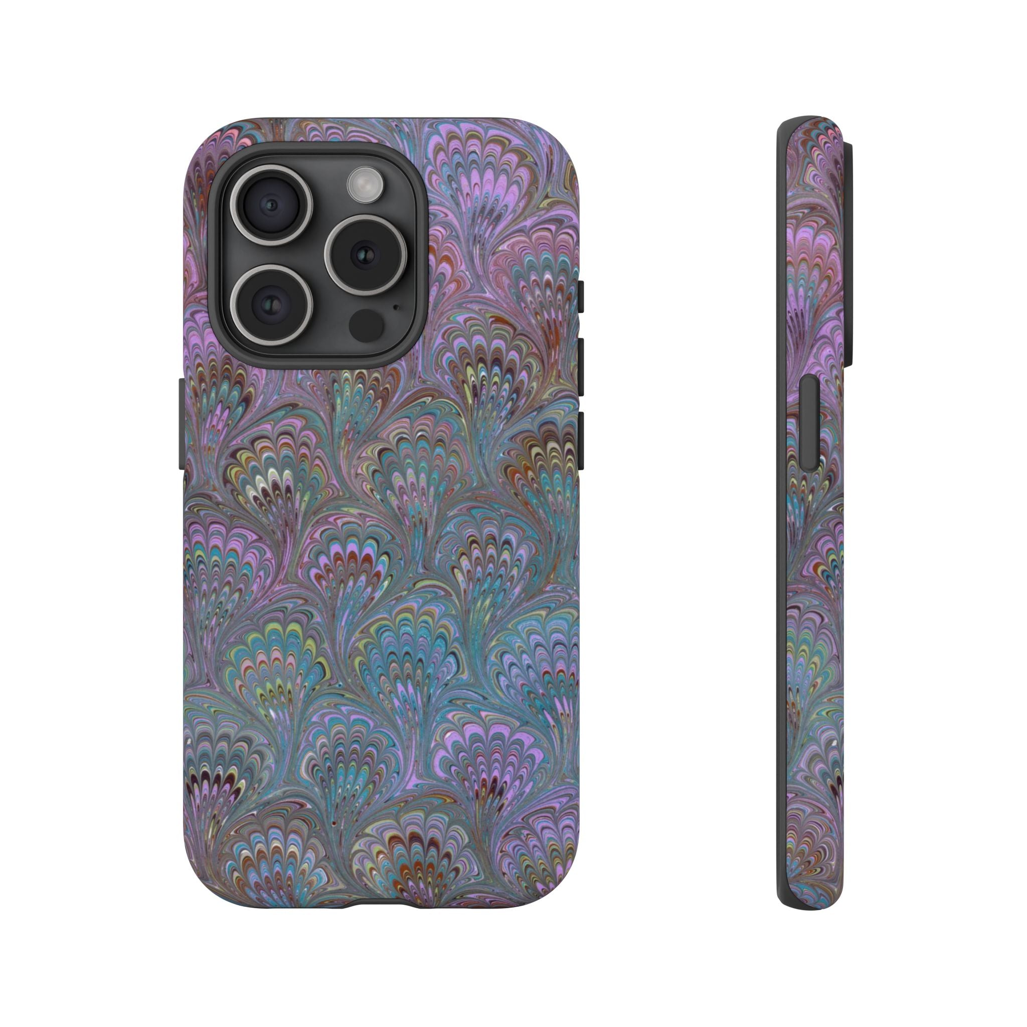 Lavender Marbled Peacock Durable Phone Case - Matte or Glossy