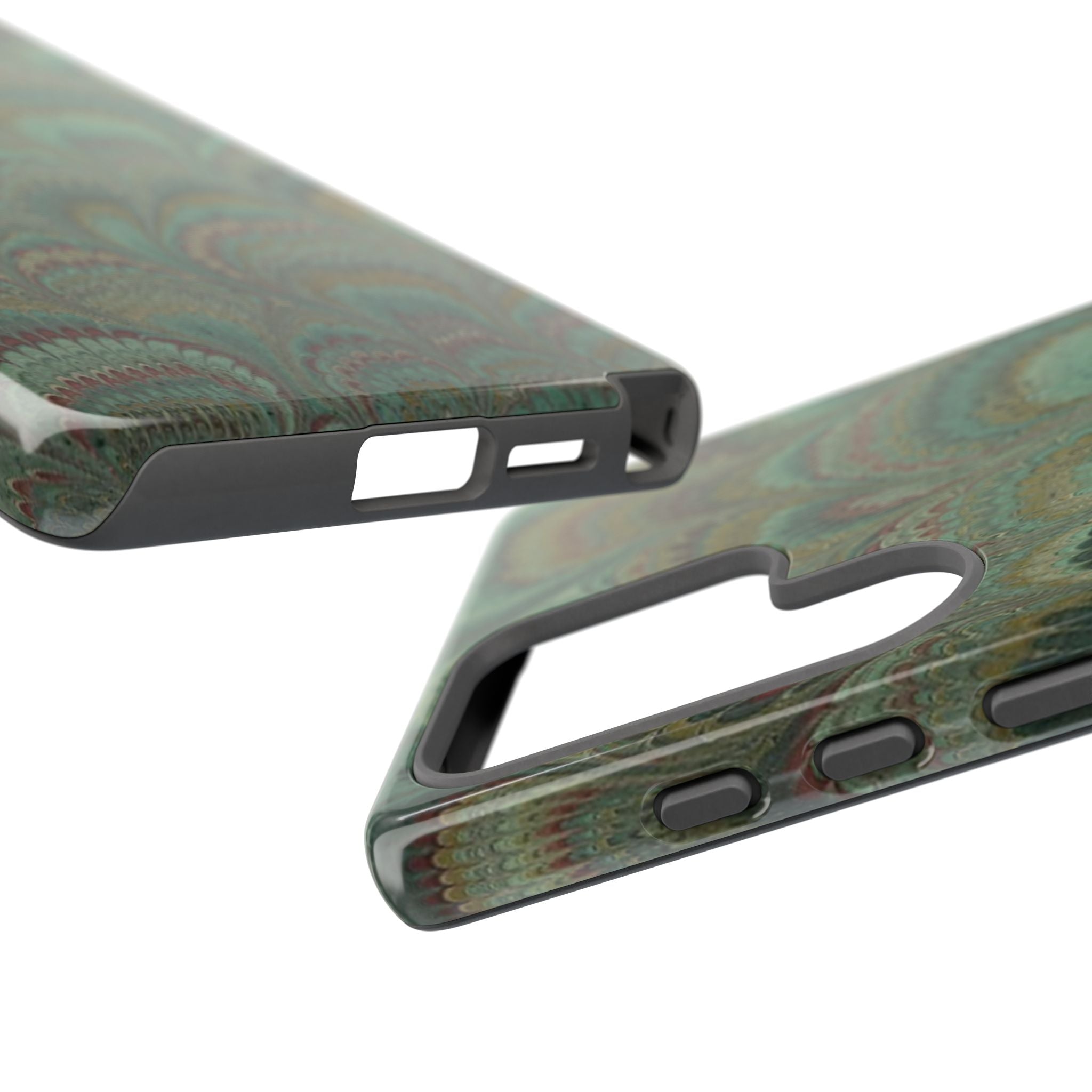Marbled Peacock Durable Phone Case - Olive Green and Brown - Matte or Glossy