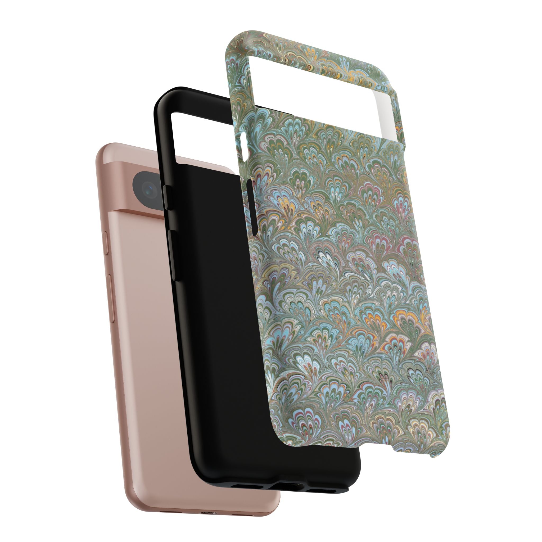Blue and Green Feather Marbled Phone Case — Dual Layer - Tough Protective Phone Cover