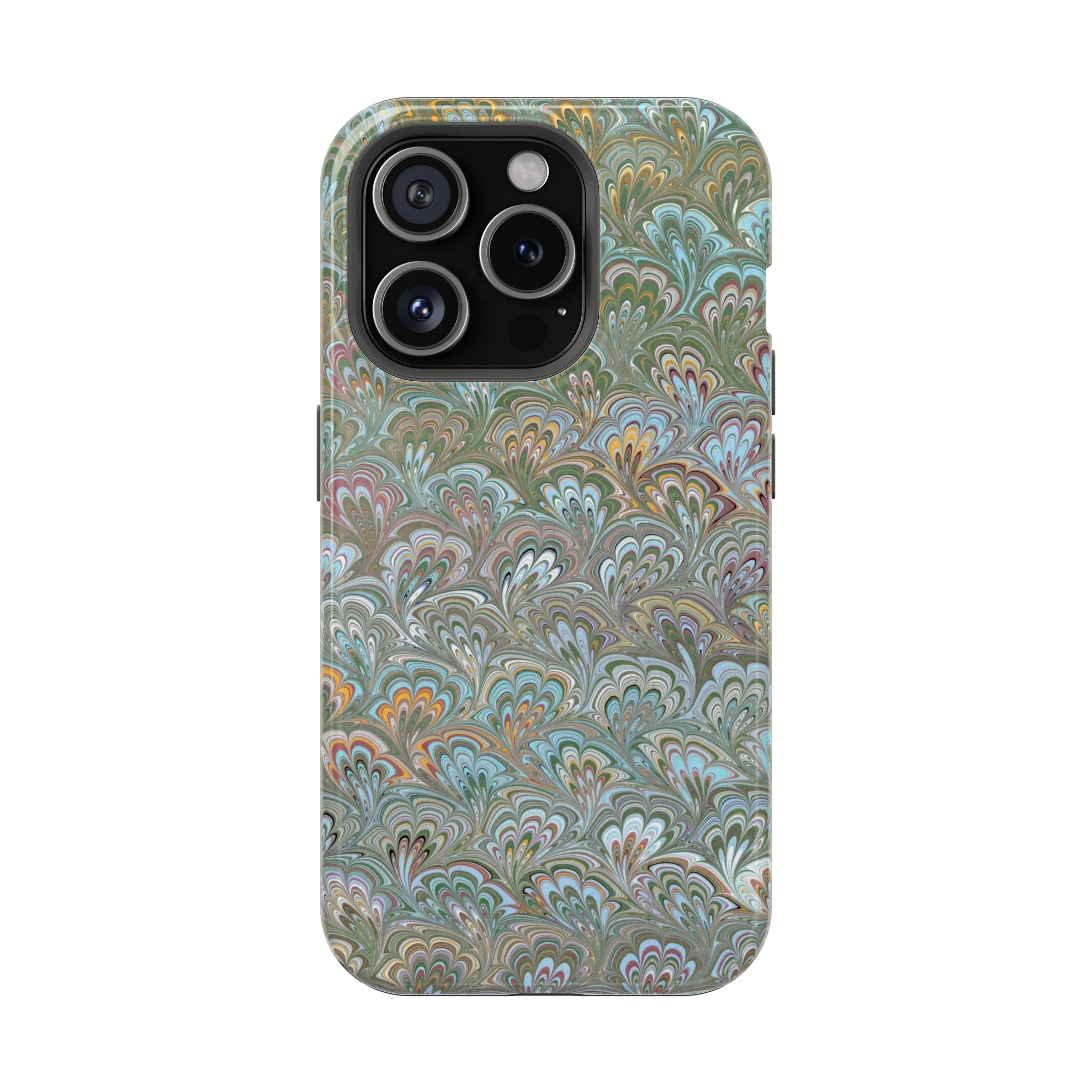Green, Blue, + White Marbled Peacock - Dual Layer MAG SAFE Phone Case