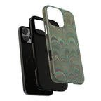Marbled Peacock Durable Phone Case - Olive Green and Brown - Matte or Glossy