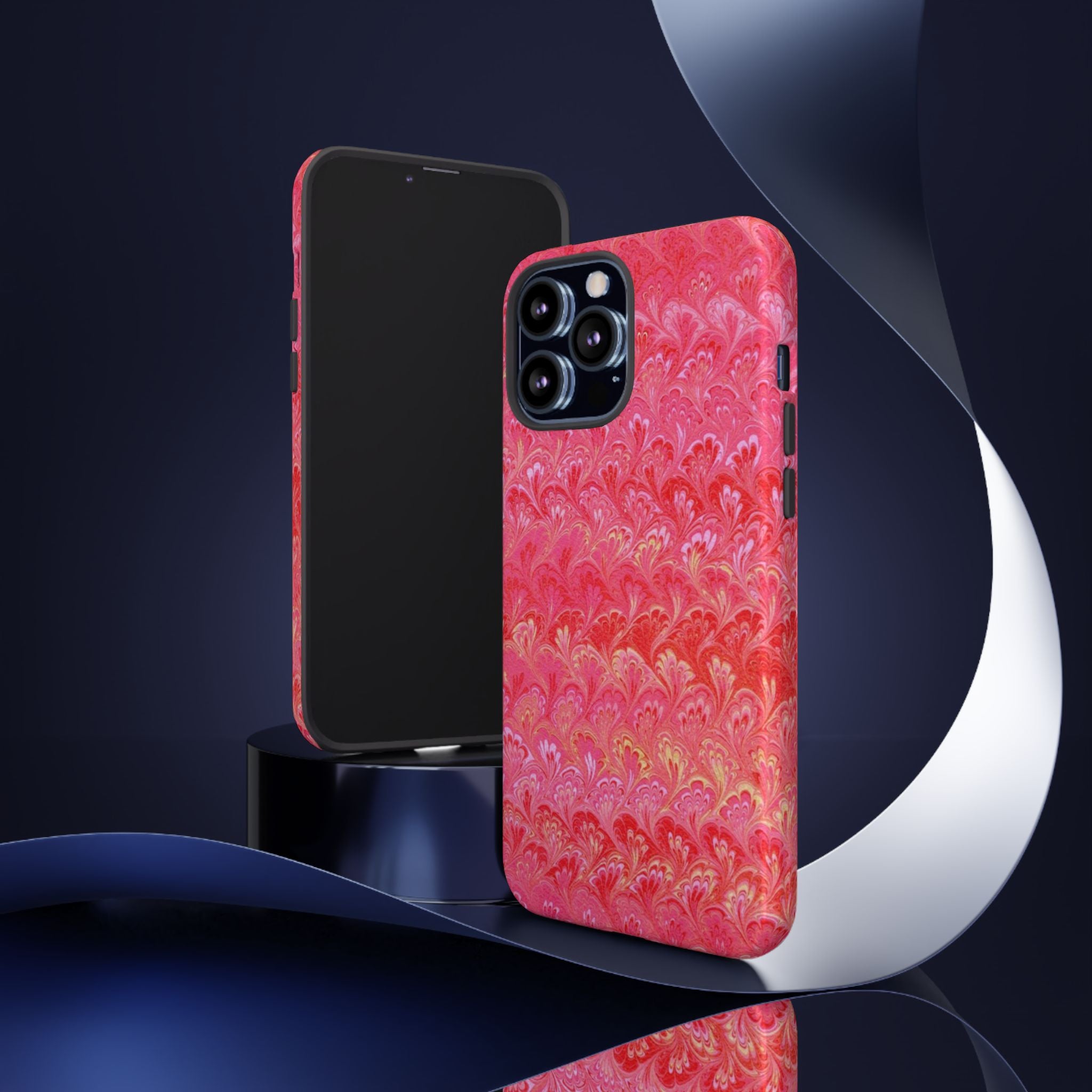 Pink and Gold Marbled Peacock Durable Phone Case - Olive Green and Brown - Matte or Glossy