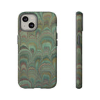 Marbled Peacock Durable Phone Case - Olive Green and Brown - Matte or Glossy