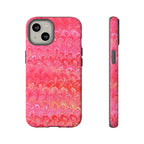 Pink and Gold Marbled Peacock Durable Phone Case - Olive Green and Brown - Matte or Glossy