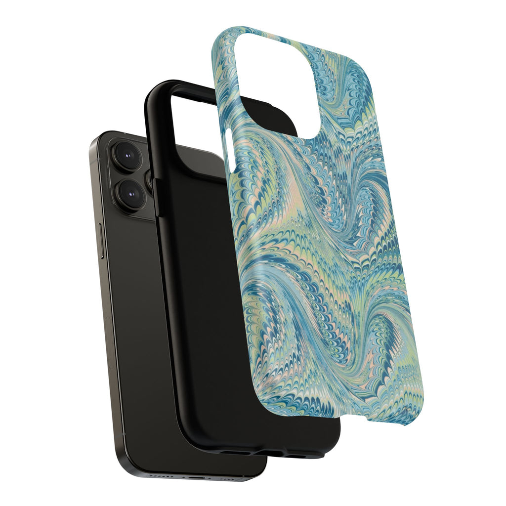 Aqua + Green Marble Phone Case - Impact-Resistant Durable - Dual Cover Design