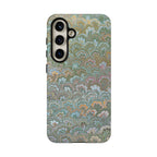 Blue and Green Feather Marbled Phone Case — Dual Layer - Tough Protective Phone Cover
