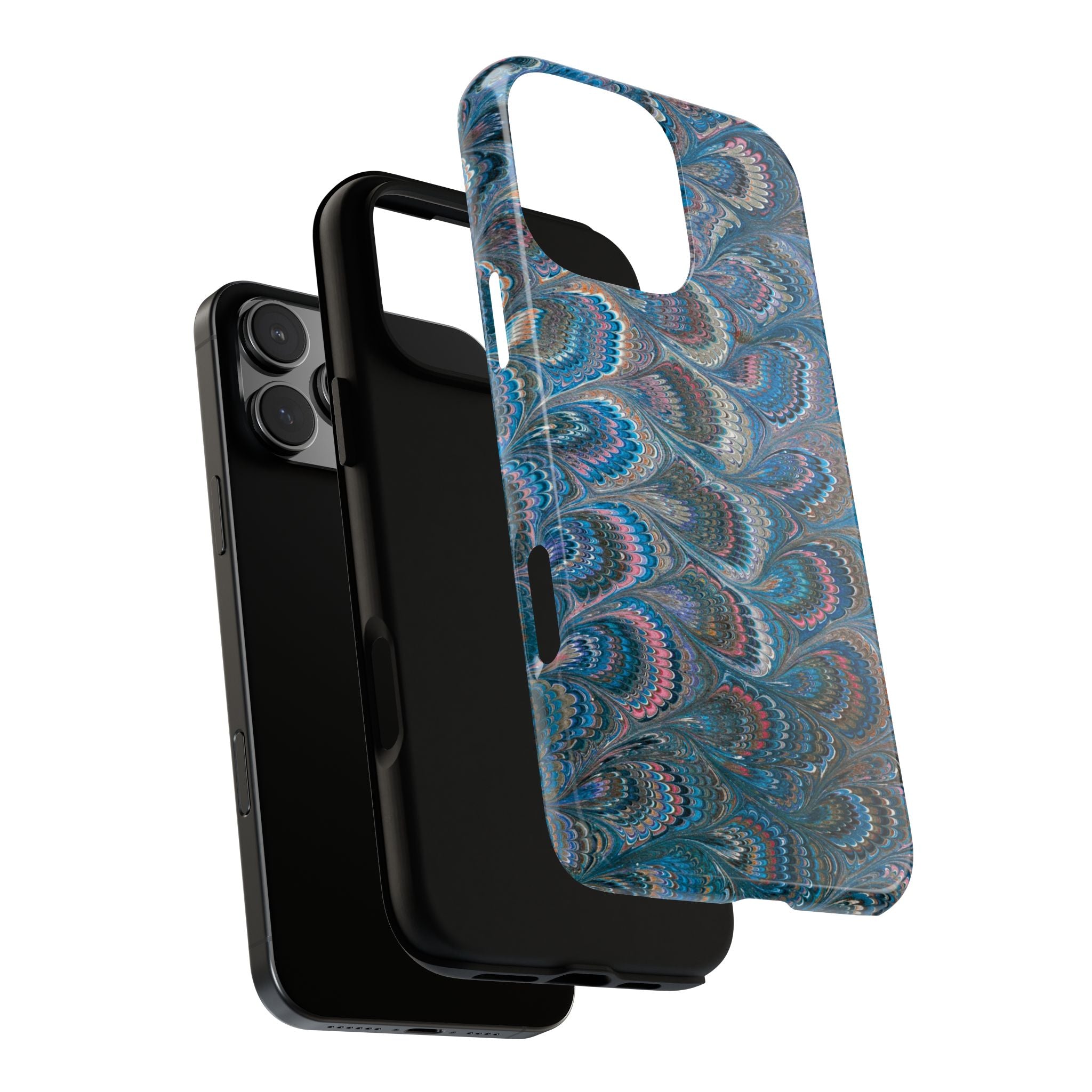 Blue + Pink Feather Vintage Italian Marble Design - Dual Layer Phone Cases