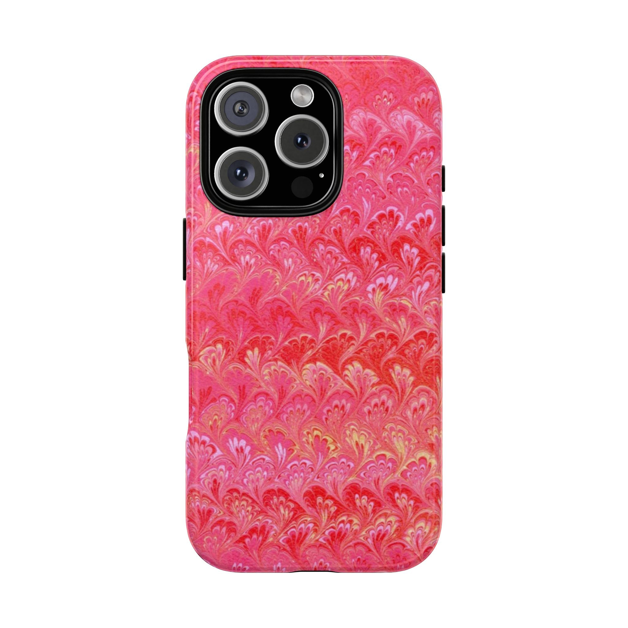 Pink and Gold Marbled Peacock Durable Phone Case - Olive Green and Brown - Matte or Glossy