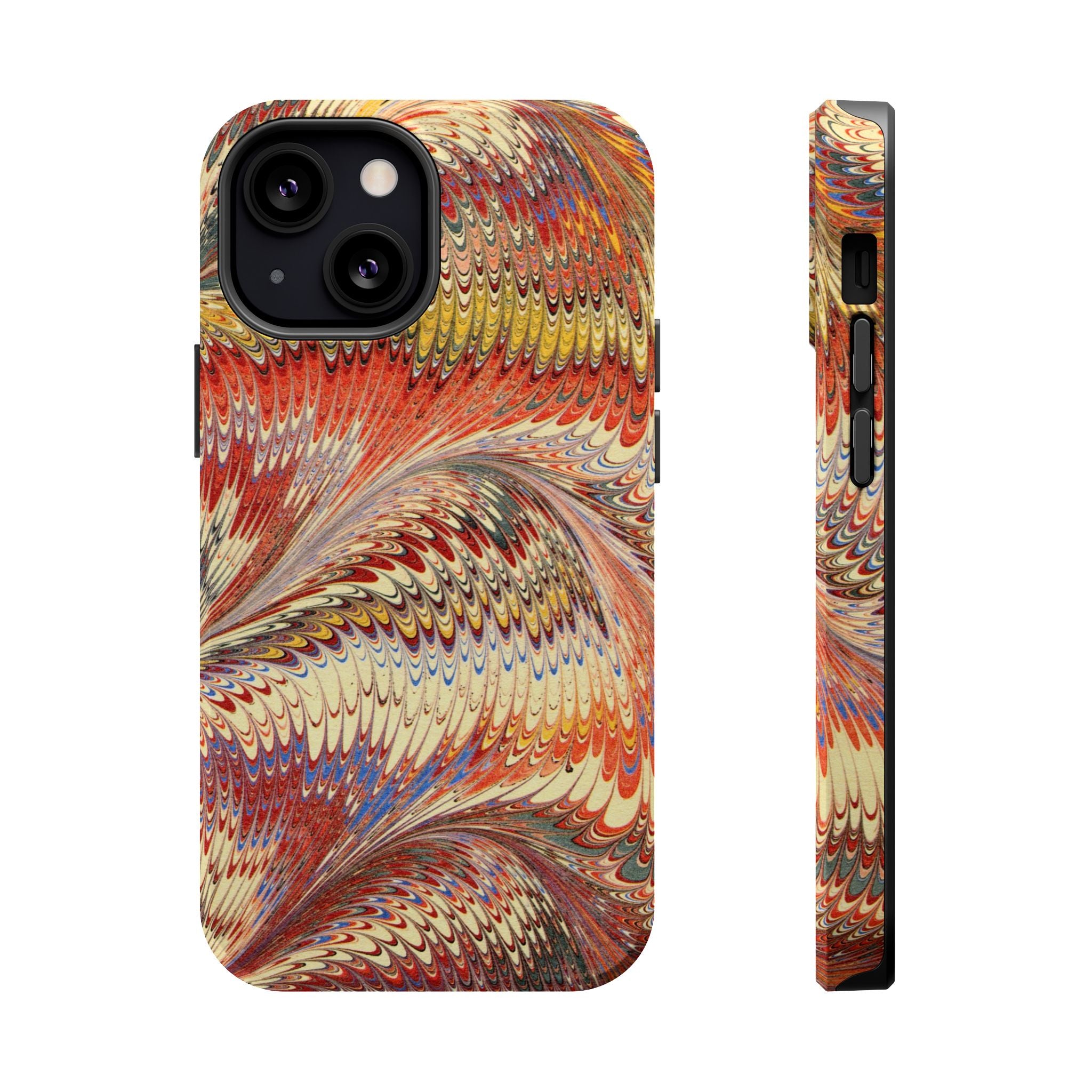 Rust + Gold Italian Marbled Design Magnetic MAG SAFE - Dual Layer Case - Glossy or Matte