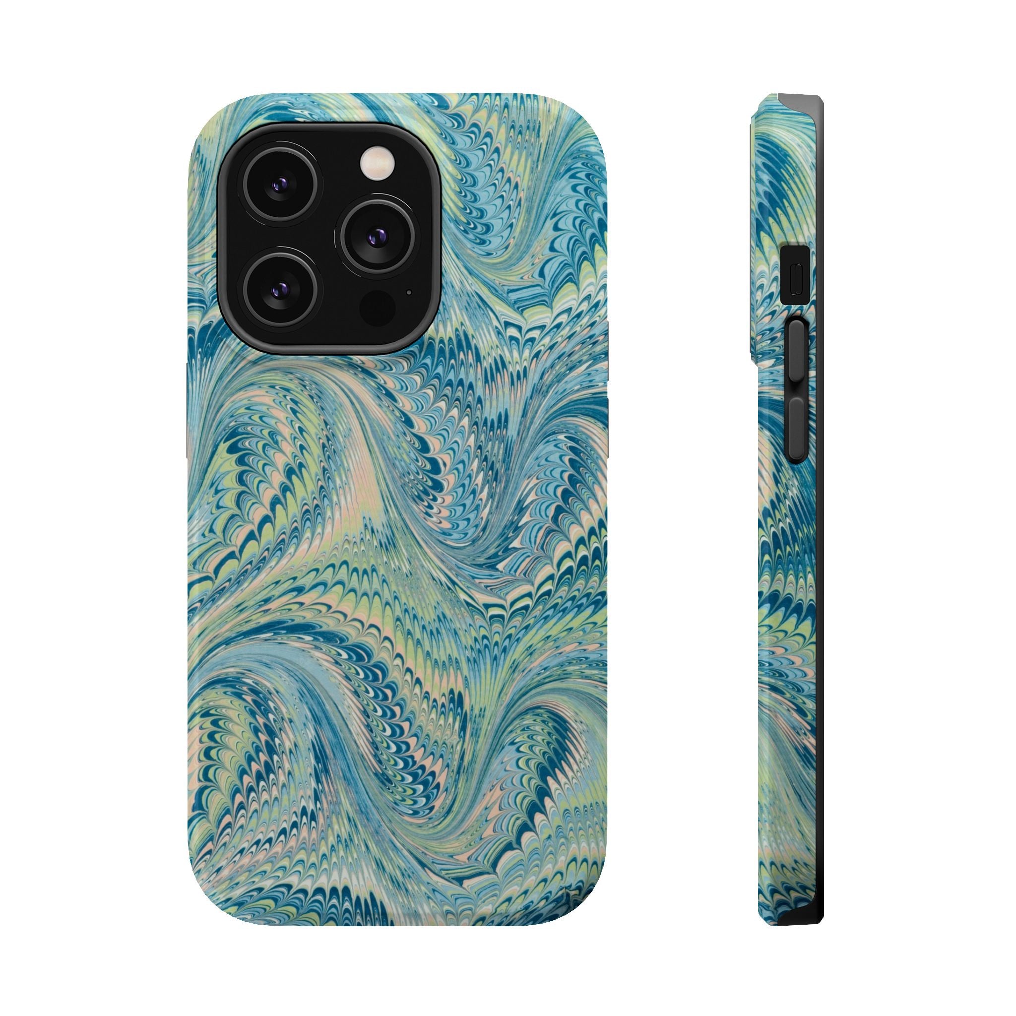 Aqua + Green Marble Phone Case - Impact-Resistant MAG SAFE - Dual Cover Design