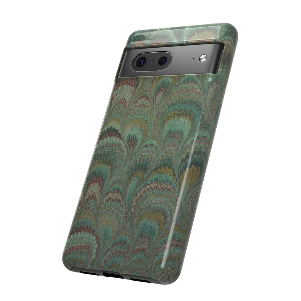 Marbled Peacock Durable Phone Case - Olive Green and Brown - Matte or Glossy