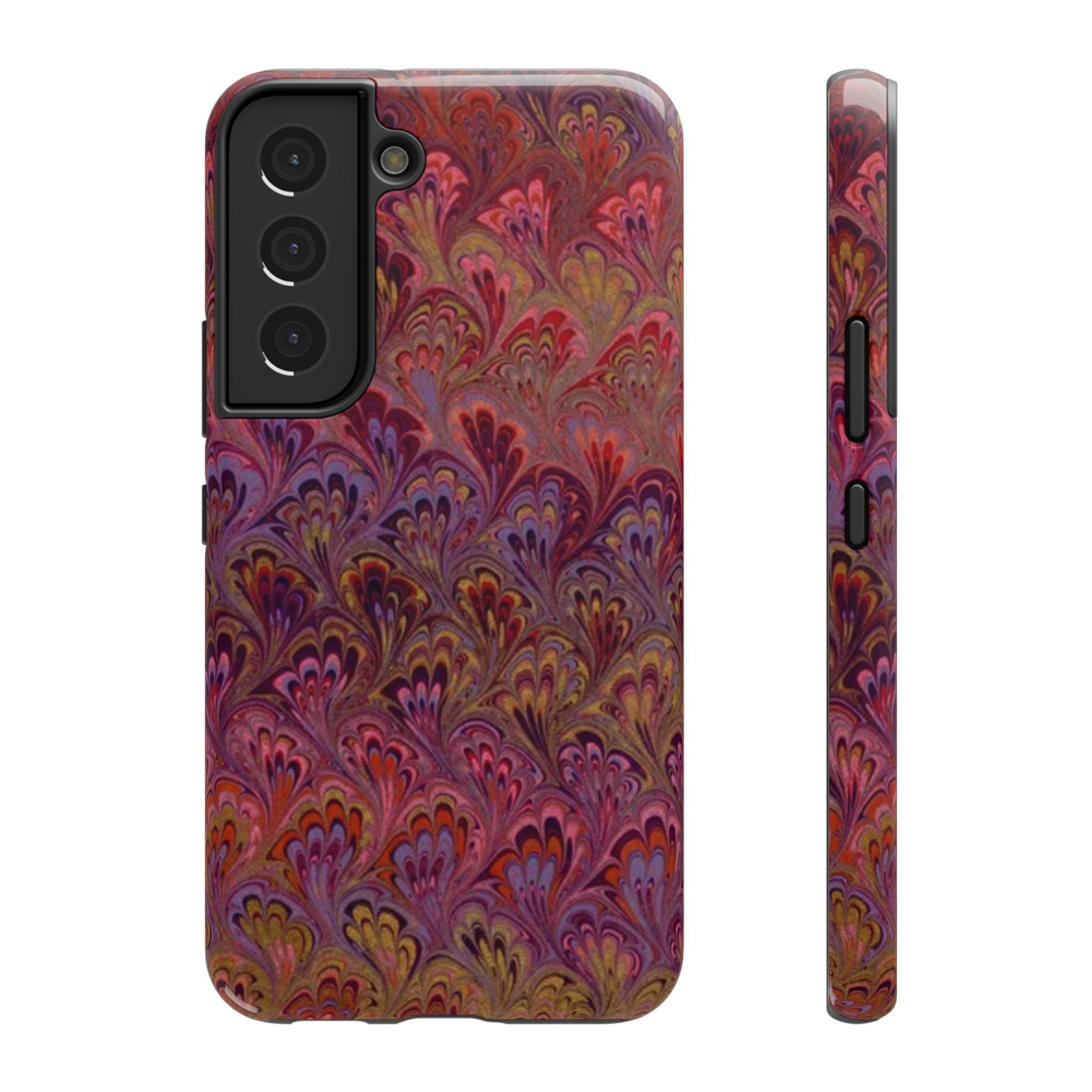 Red, Burgundy, Lavender Italian Peacock Feather Design Phone Case