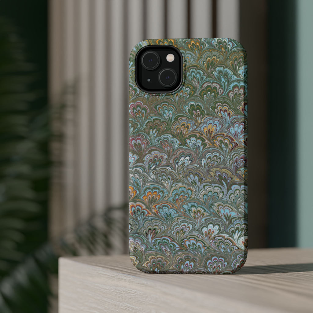 Green, Blue, + White Marbled Peacock - Dual Layer MAG SAFE Phone Case