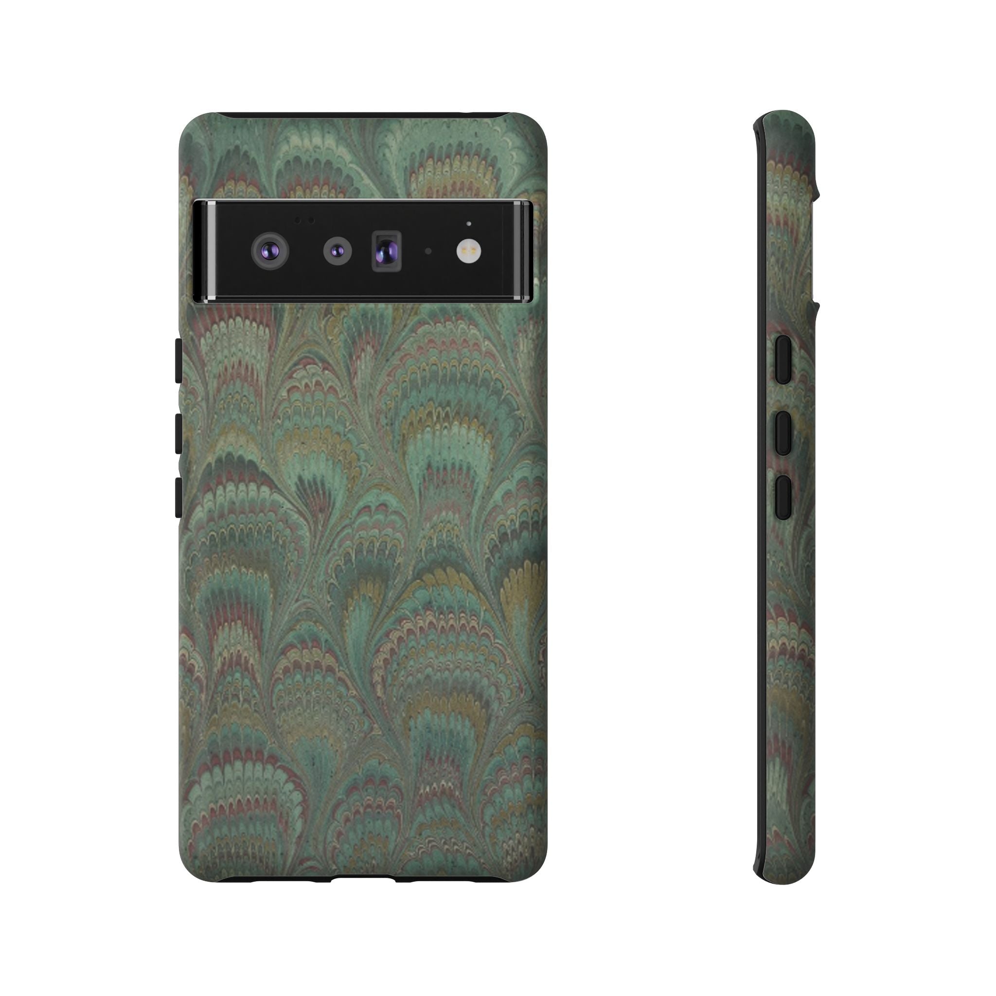 Marbled Peacock Durable Phone Case - Olive Green and Brown - Matte or Glossy