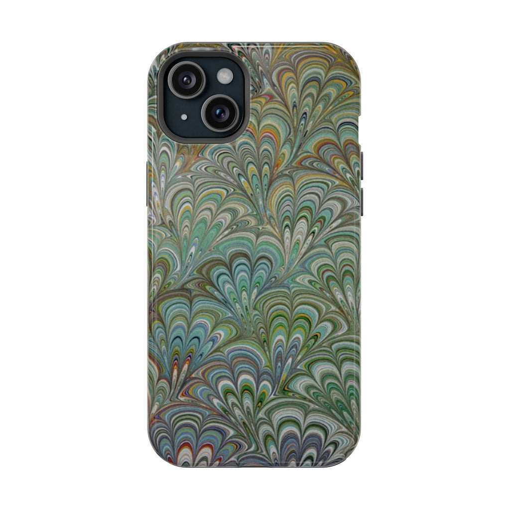 iPhone17 + All Models Phone Cases, Italian Peacock Feather Design, Stylish Impact-Resistant Shell, Protective Cover, Green Peacock Print