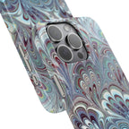 Marbled Feather Blue, White + Burgundy Swirl - Single Layer Slim Phone Case
