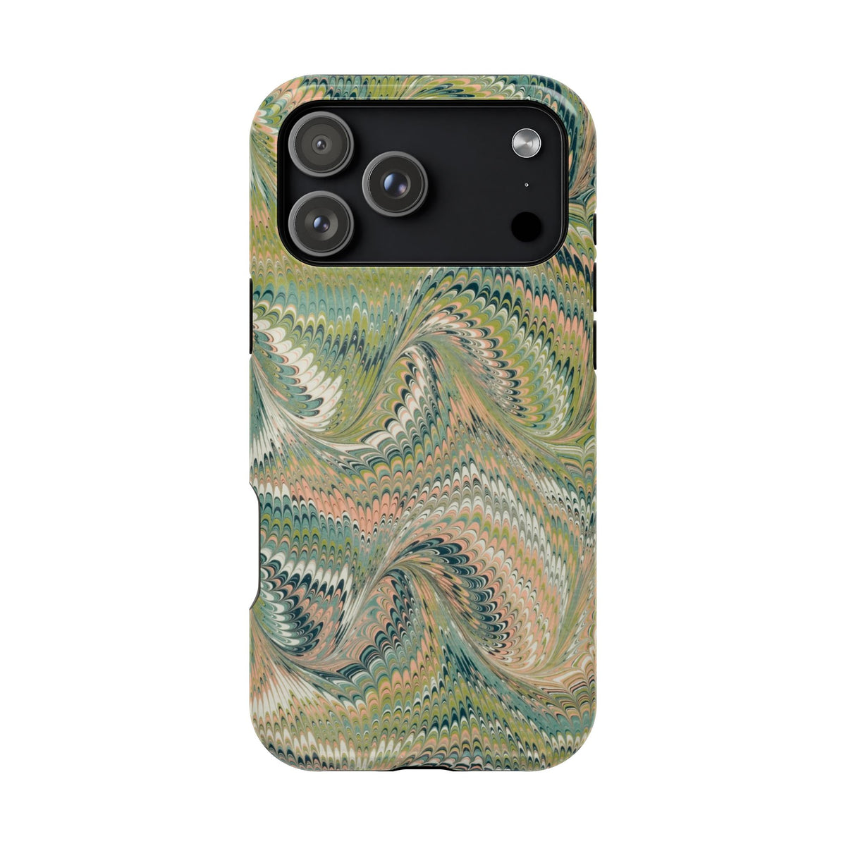 Green and Peach Swirl Florentine Marbled Magnetic MAG SAFE - Dual Layer - iPhone 18