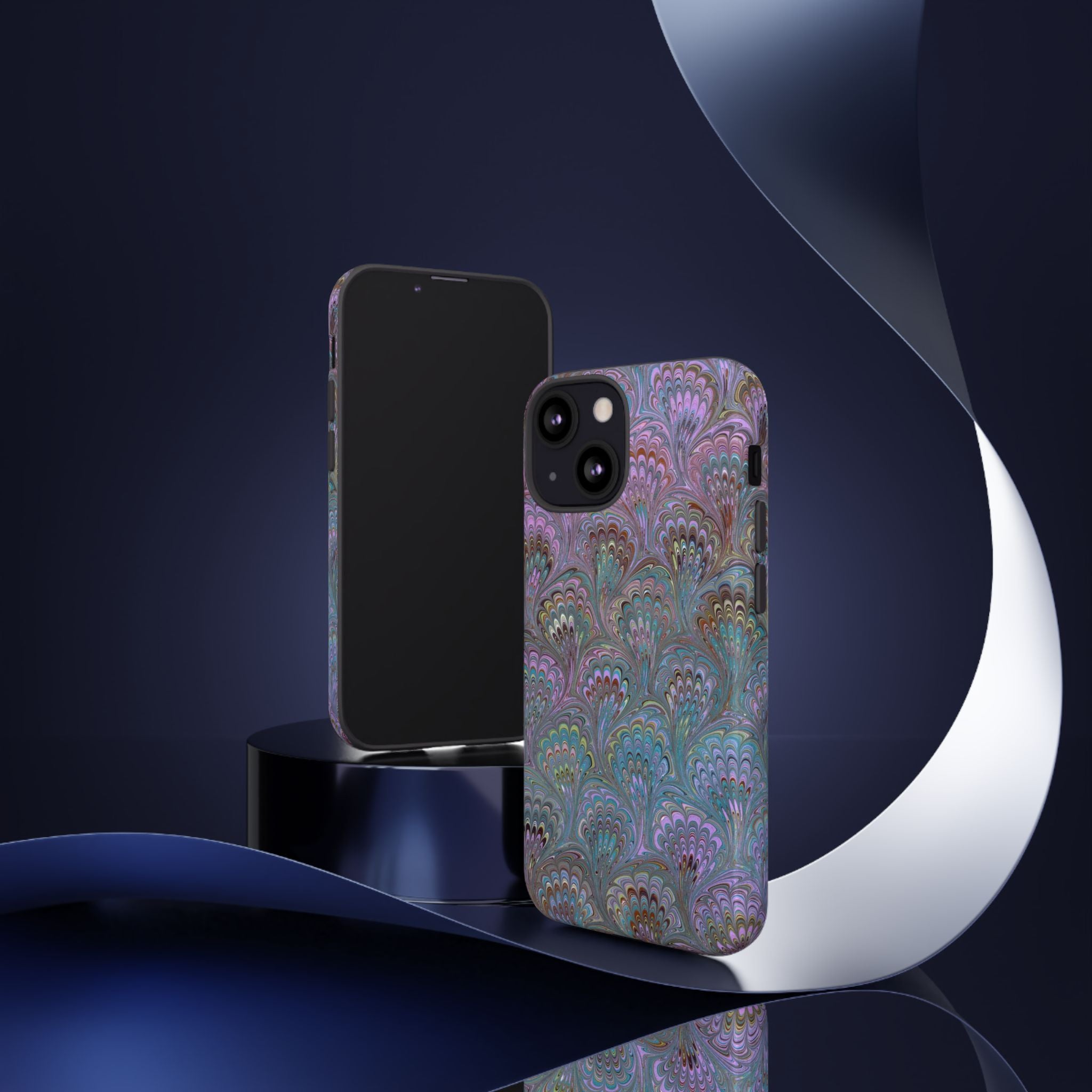 Lavender Marbled Peacock Durable Phone Case - Matte or Glossy