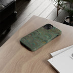 Marbled Peacock Durable Phone Case - Olive Green and Brown - Matte or Glossy