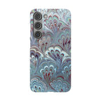 Marbled Feather Blue, White + Burgundy Swirl - Single Layer Slim Phone Case