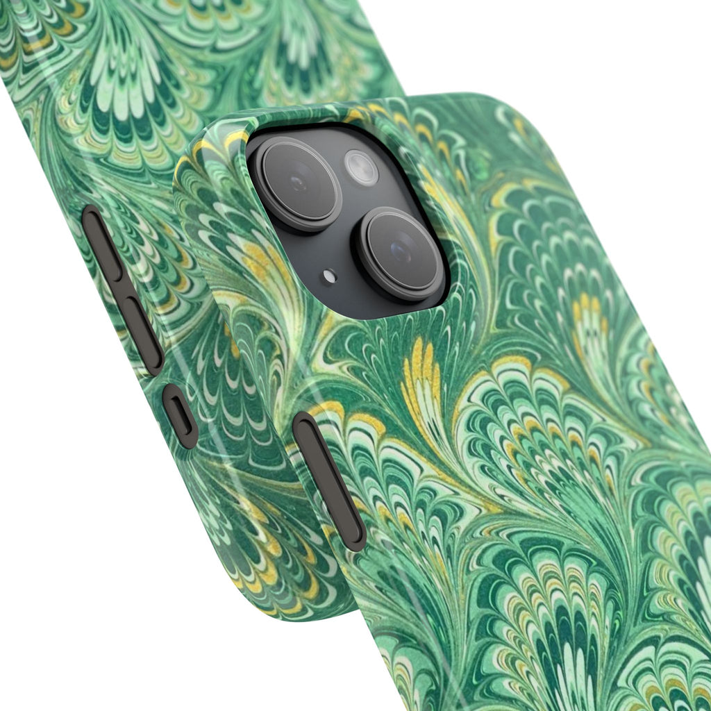 Marbled Feather Green Swirl - Single Layer Slim Phone Case