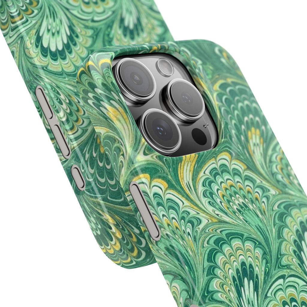Marbled Feather Green Swirl - Single Layer Slim Phone Case