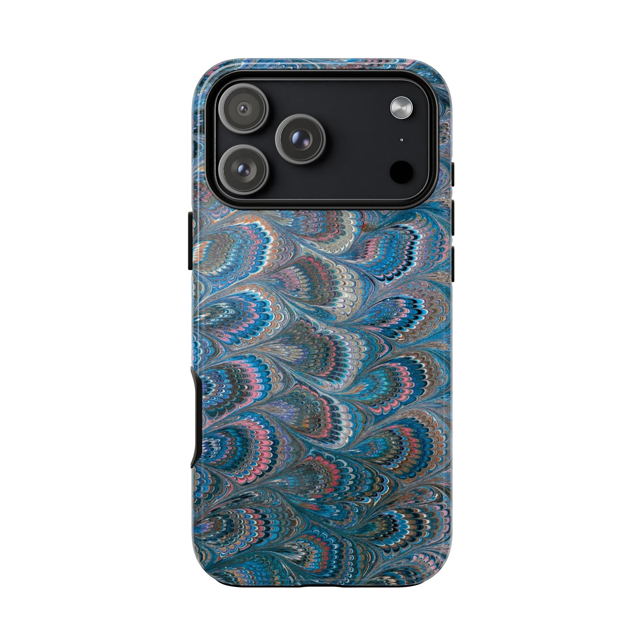 Blue + Pink Feather Vintage Italian Marble Design - Dual Layer Phone Cases