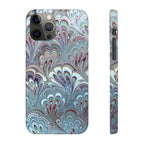 Marbled Feather Blue, White + Burgundy Swirl - Single Layer Slim Phone Case