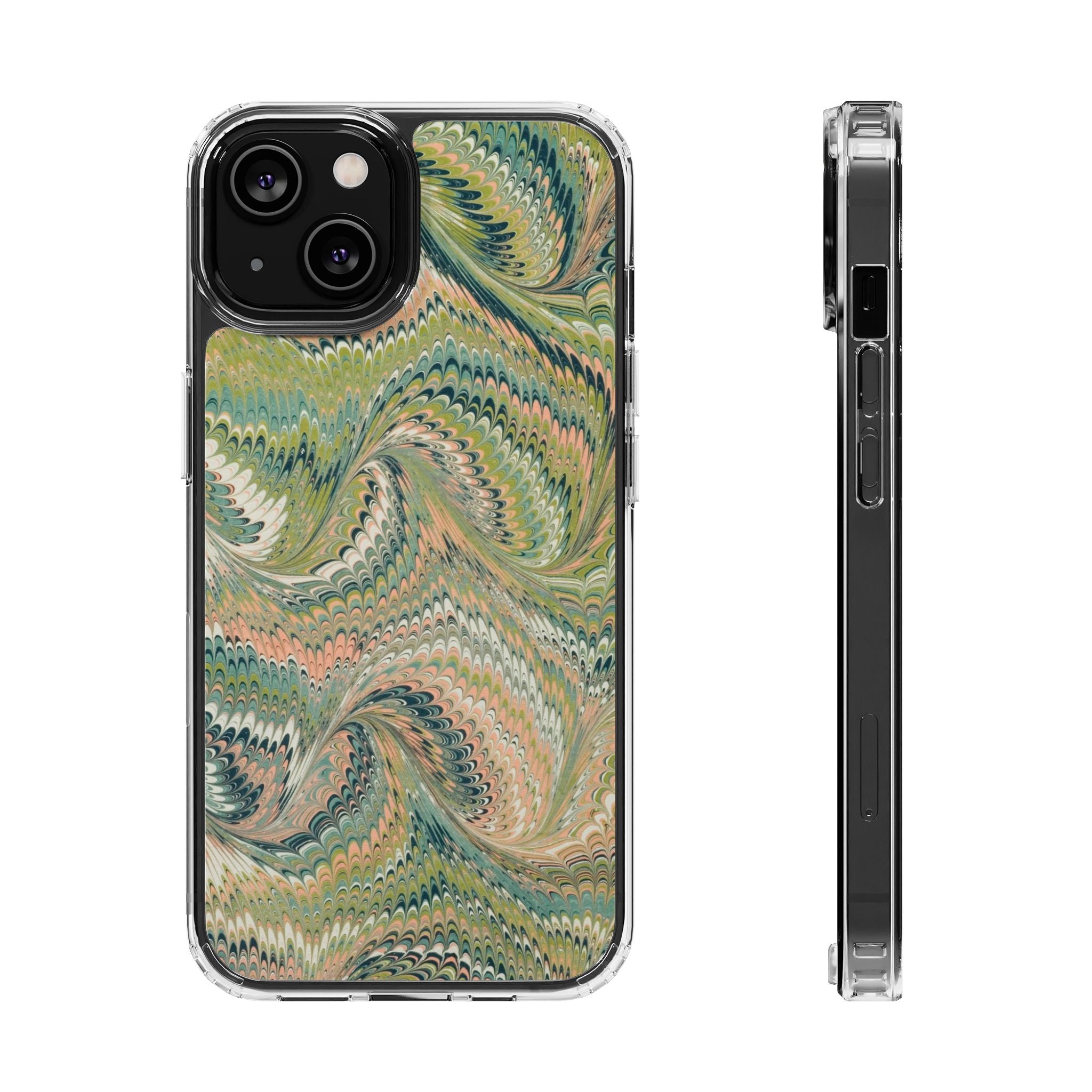 Clear Magnetic Phone Case — Green Marble Design Impact-Resistant