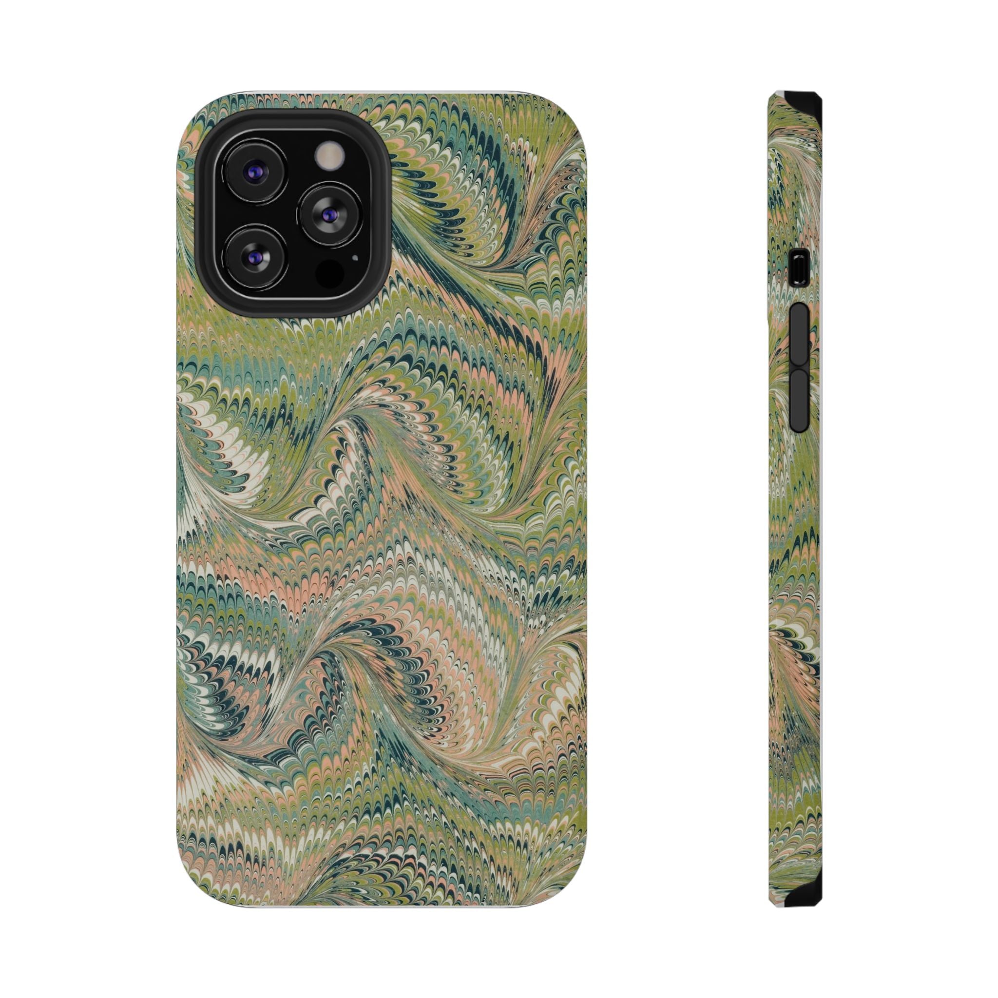 Marbled Swirl Pink and Green Impact-Resistant Phone Case for Apple + Samsung