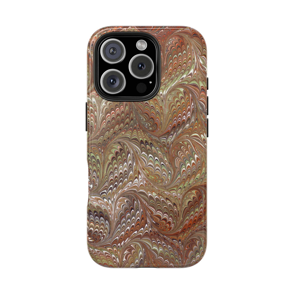 Neutral Browns Vintage Marbled Feather Tough Phone Case - Dual Layer