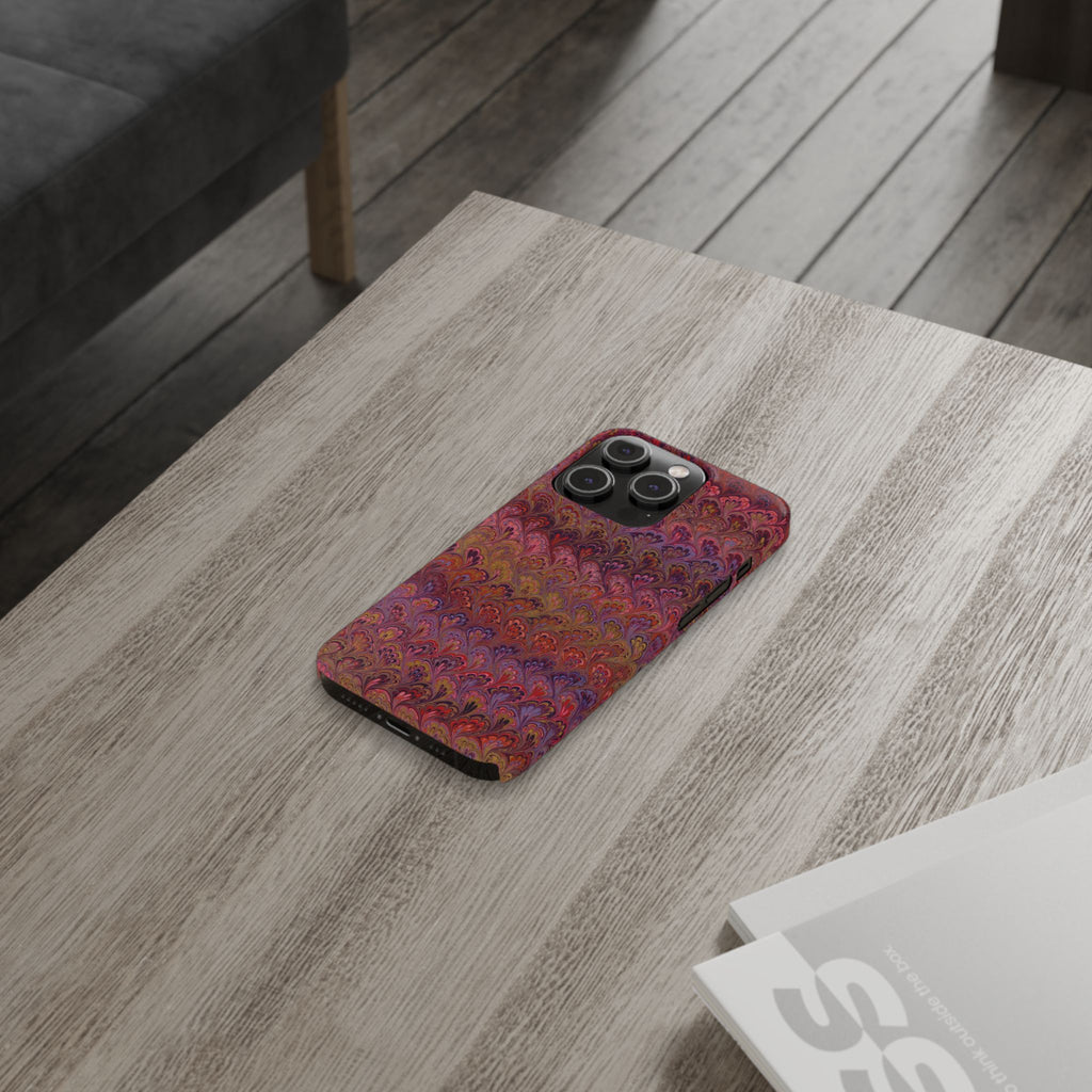 Reds, Lavenders, Marbled VIntage Design, Italian Feather Phone Case, Slim Phone Cases, IPHONE16 and all sizes
