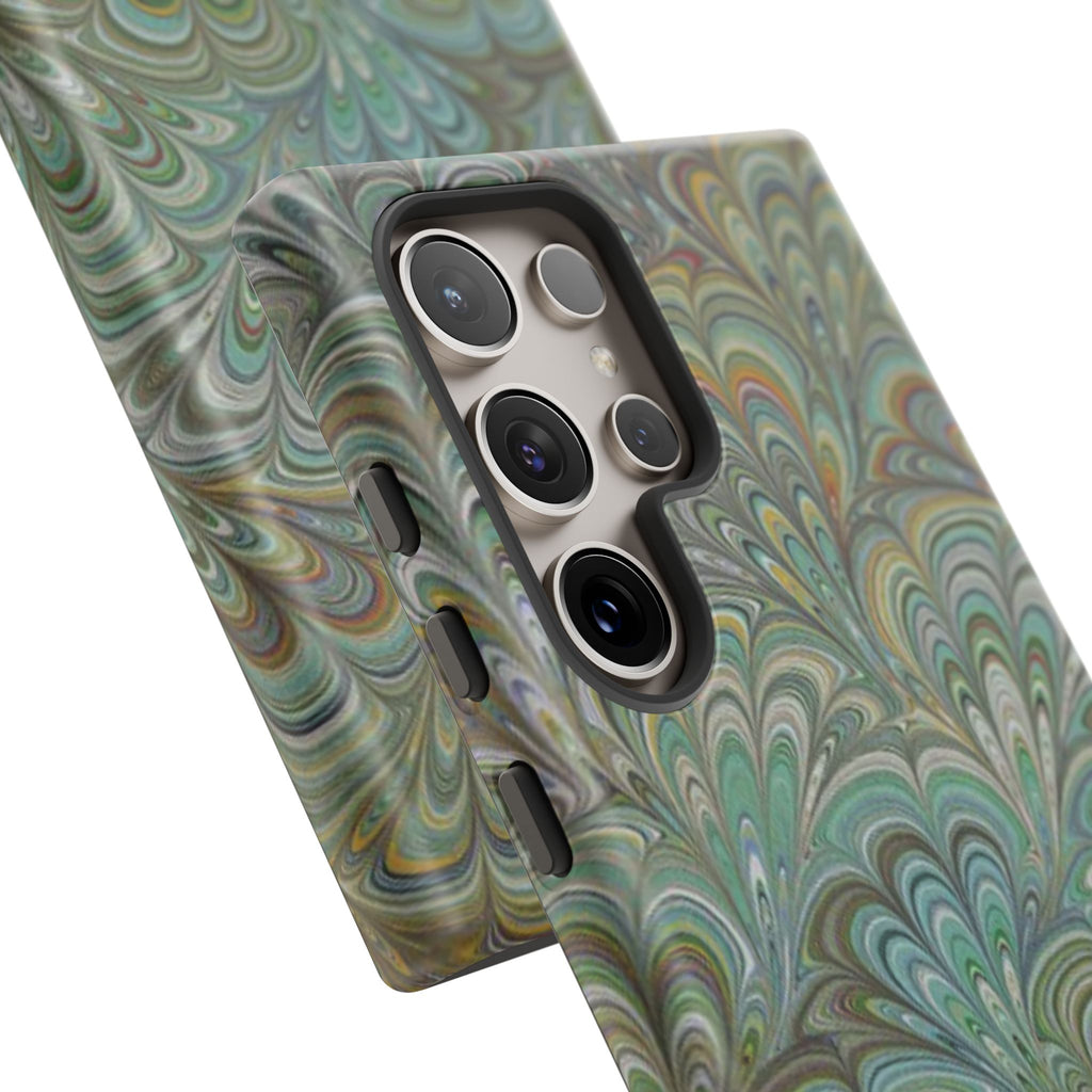 Green Marbled Peacock Durable Phone Case - Matte or Glossy