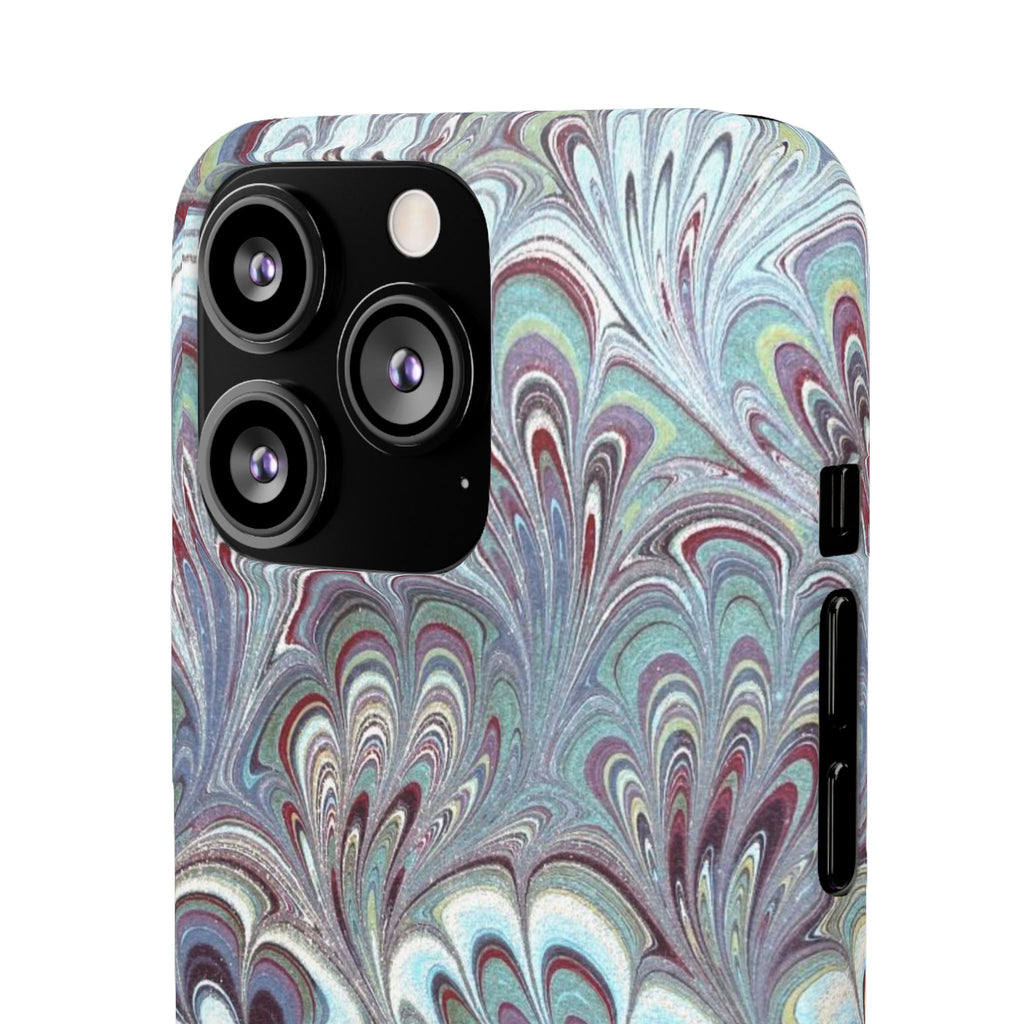 Marbled Feather Blue, White + Burgundy Swirl - Single Layer Slim Phone Case